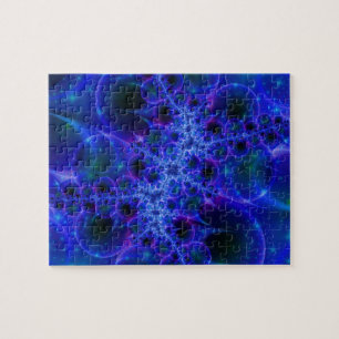 Puzzle Étoiles brillantes Art fractal bleu et blanc