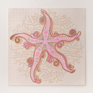 Puzzle Étoiles de mer et motif pastel rose corail