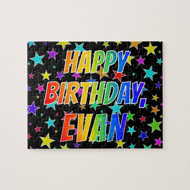 Puzzle "EVAN" Prénom, amusant "HEUREUX ANNIVERSAIRE" (Horizontal)