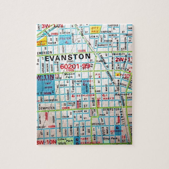 Puzzle EVANSTON, carte de cru de l'IL (Vertical)