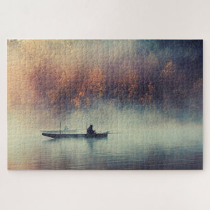 Puzzle Évasion de pêche du matin d'automne vers le lac