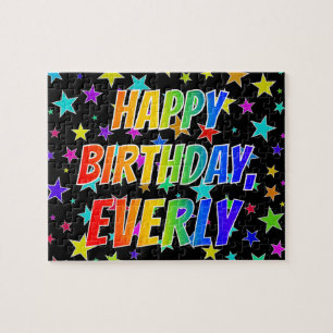Puzzle "EVERLY" Prénom, Amusant "HEUREUX ANNIVERSAIRE"