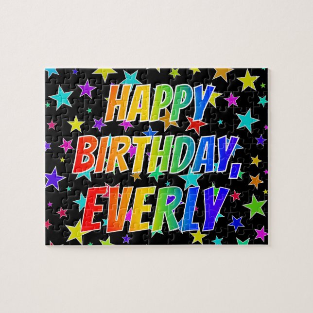 Puzzle "EVERLY" Prénom, Amusant "HEUREUX ANNIVERSAIRE" (Horizontal)