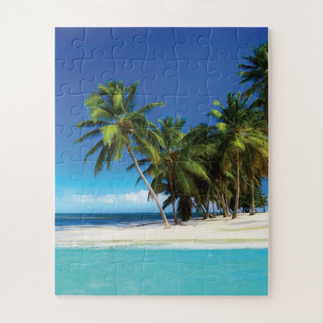 Puzzle Exotic beach throw pillow (Vertical)