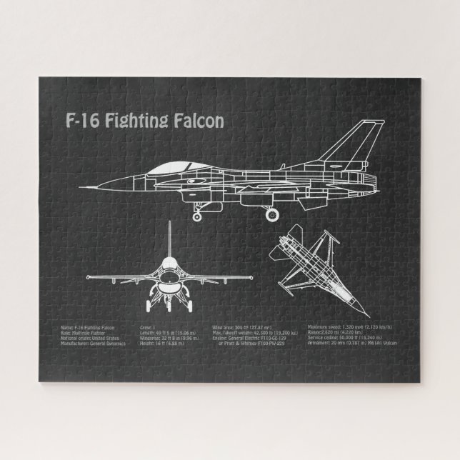 Puzzle F-16 Faucon de combat - Plan directeur de l'avion  (Horizontal)
