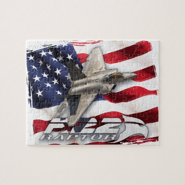 Puzzle F-22 Raptor et drapeau américain (Horizontal)