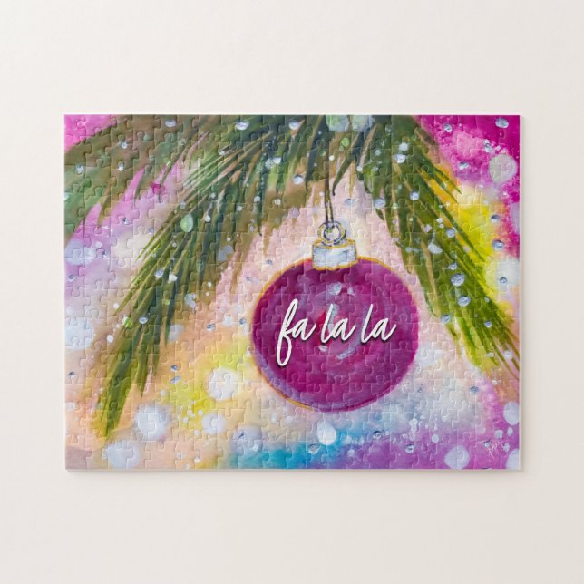 Puzzle Fa La La Aquarelle Ornement de vacances (Challengi (Horizontal)