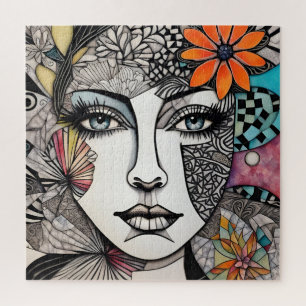 Puzzle Face Abstraite des femmes médiatiques mixtes