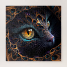 Face de chat fractale en noir et colorants vibrant