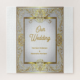 Puzzle Faire-part de mariage or et argent élégant – Orné