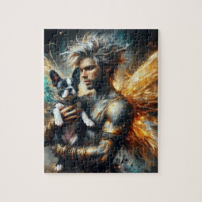 Puzzle Fairy and his Boston Terrier Puppy (Vertical)