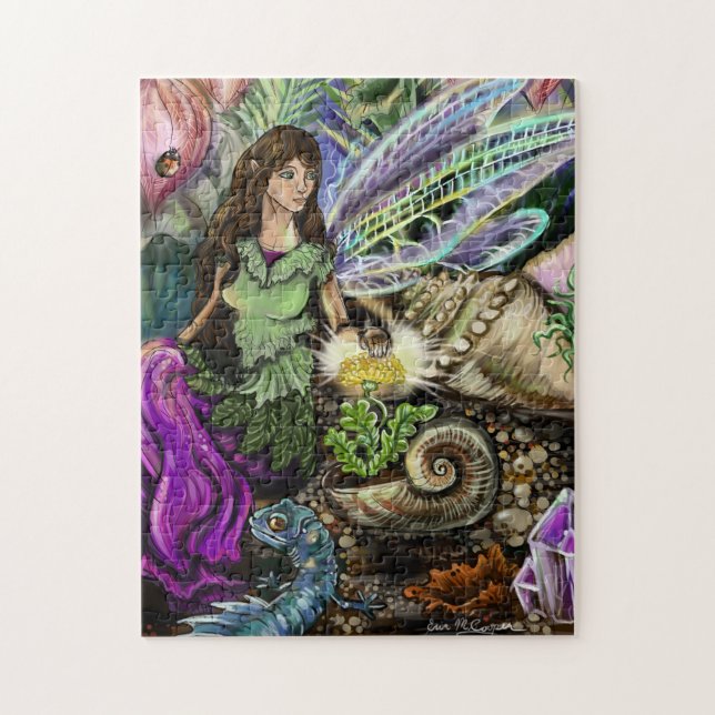 Puzzle Fairy and Newt Friends Fairytale Illustration Art (Vertical)