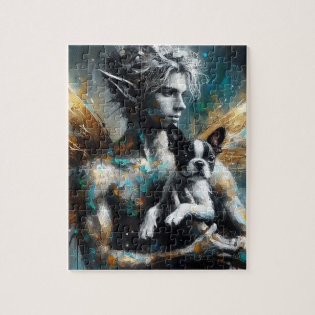 Puzzle Fairy Homme Avec Boston Terrier Puppy (Vertical)