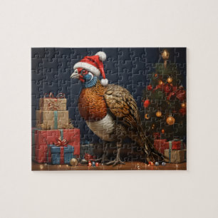 Puzzle faisan avec arbre de noël et cadeaux