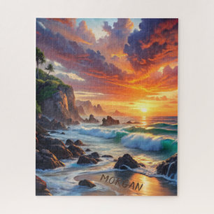 Puzzle Falaises personnalisées du coucher de soleil tropi