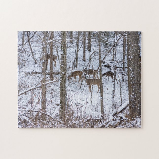 Puzzle Famille De Cerfs En Neige (Horizontal)