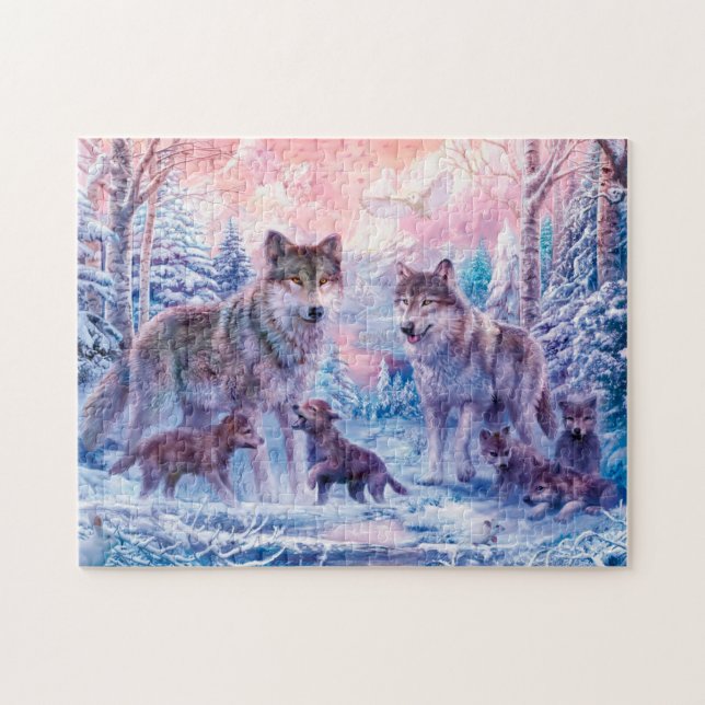 Puzzle Famille De Loups Peinture (Horizontal)