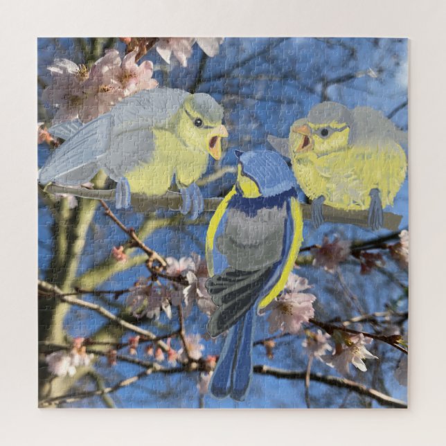 Puzzle Famille de poulet bleu au milieu de la fleur d'ama (Vertical)