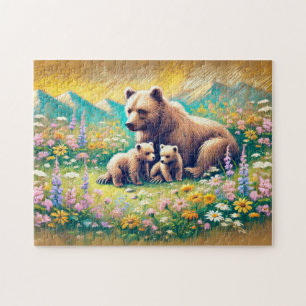 Puzzle Famille d'ours dans Mountain Meadow Pastel Chalk D