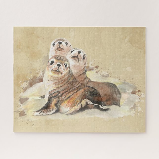 Puzzle Famille mignonne Amis Phoques Animaux Marine Anima (Horizontal)