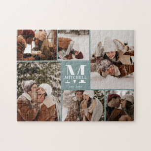 Puzzle Famille moderne 6 Photo Collage Sage Green Keepsak