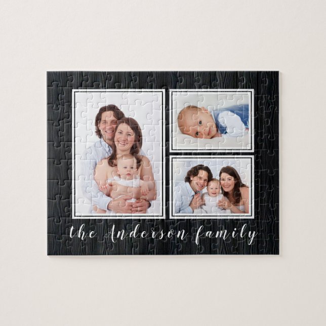 Puzzle Famille Photo Collage Nom personnalisé Moderne (Horizontal)