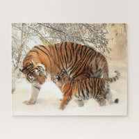 Famille Tiger dans le paysage hivernal Jigsaw Puzz