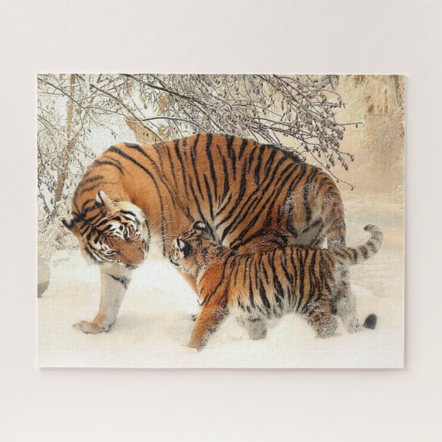 Puzzle Famille Tiger dans le paysage hivernal Jigsaw Puzz (Horizontal)