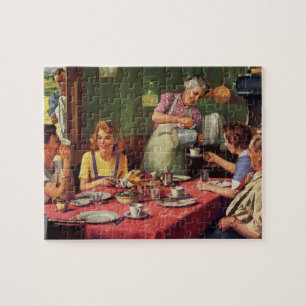 Puzzle Famille vintage prenant son petit-déjeuner dans la