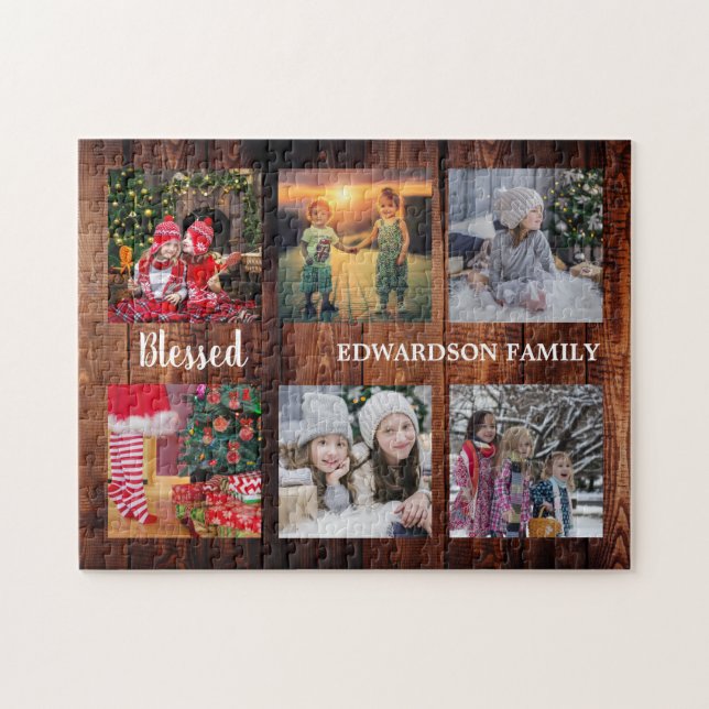 Puzzle Family photo collage family name rustic (Horizontal)