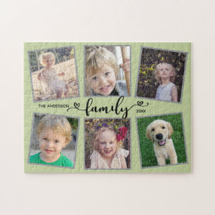 Puzzle Family Script Hearts Green Photo Collage