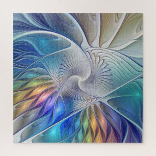 Puzzle Fantaisie florale, fleur fractale abstraite coloré