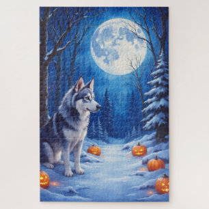 Puzzle Fantaisie sombre d'Alaskan Malamute pour Halloween