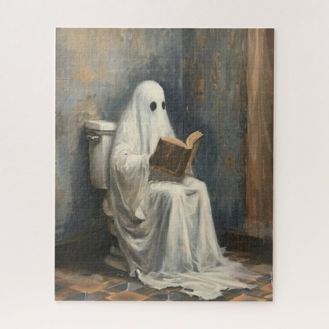Puzzle Fantôme Lire un livre dans Toilet Drôle Halloween (Vertical)