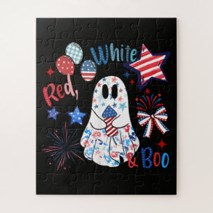 Puzzle Fantôme rouge blanc Boo patriotique Halloween du 4