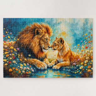 Puzzle Faune Lionne Lion fantaisie art romantique