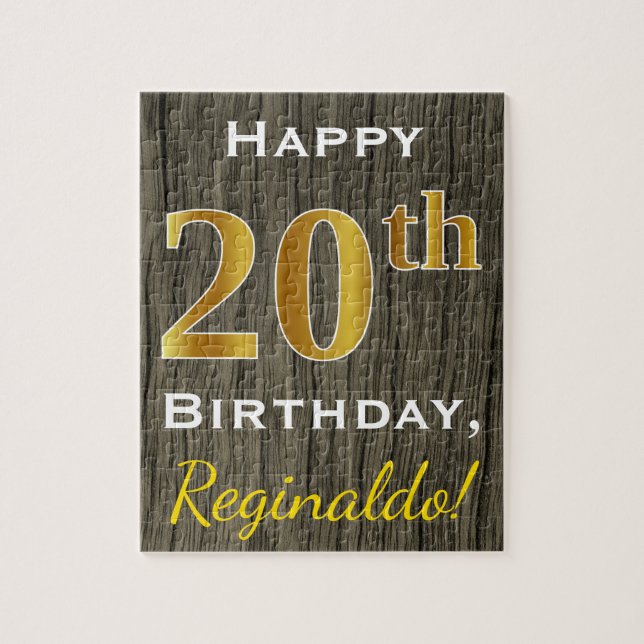 Puzzle Faux Wood, Faux Gold 20e anniversaire + Nom person (Vertical)