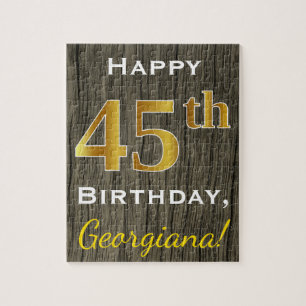 Puzzle Faux Wood, Faux Gold 45e anniversaire + Nom person