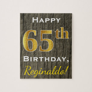 Puzzle Faux Wood, Faux Gold 65e anniversaire + Nom person