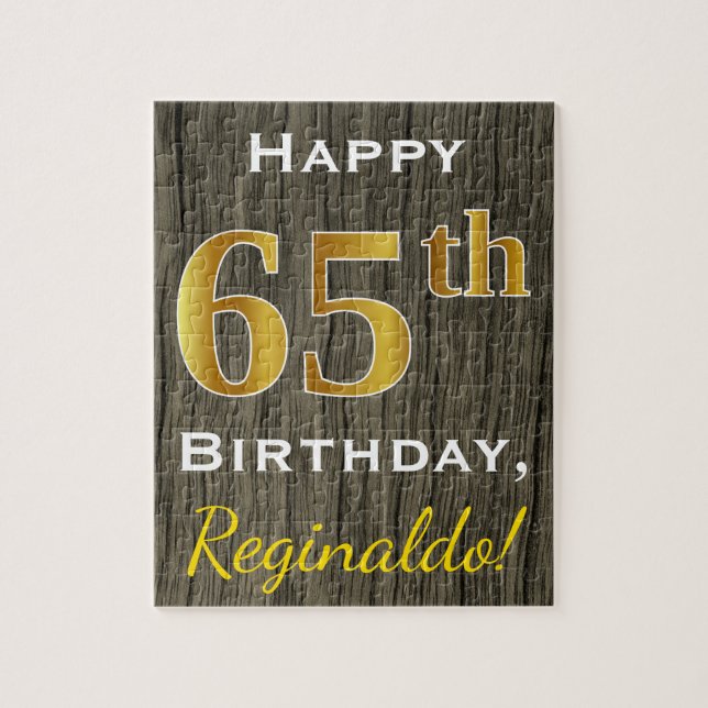 Puzzle Faux Wood, Faux Gold 65e anniversaire + Nom person (Vertical)