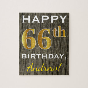 Puzzle Faux Wood, Faux Gold 66e anniversaire + Nom person