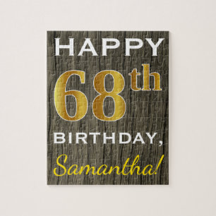 Puzzle Faux Wood, Faux Gold 68e anniversaire + Nom person