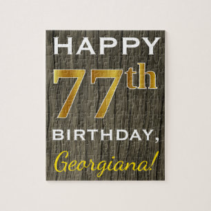 Puzzle Faux Wood, Faux Gold 77e anniversaire + Nom person