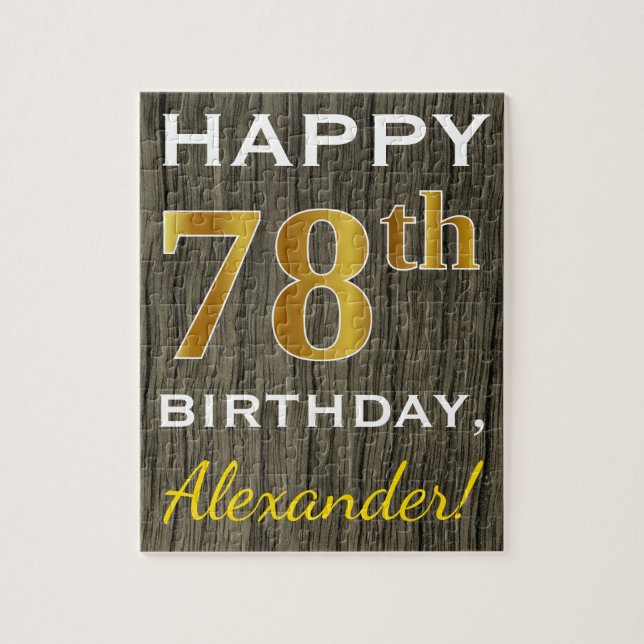 Puzzle Faux Wood, Faux Gold 78e anniversaire + Nom person (Vertical)