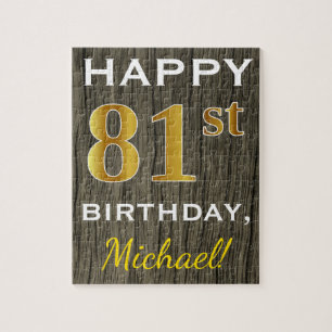 Puzzle Faux Wood, Faux Gold 81e anniversaire + Nom person
