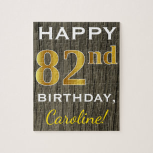 Puzzle Faux Wood, Faux Gold 82e anniversaire + Nom person