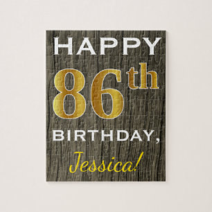 Puzzle Faux Wood, Faux Gold 86e anniversaire + Nom person