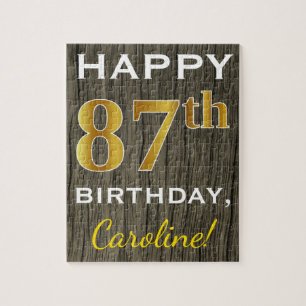 Puzzle Faux Wood, Faux Gold 87e anniversaire + Nom person