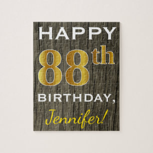 Puzzle Faux Wood, Faux Gold 88e anniversaire + Nom person