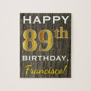 Puzzle Faux Wood, Faux Gold 89e anniversaire + Nom person